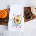 I love fall most of all fall floral blue pumpkin kitchen tea towel, decorative hand towel, modern farmhouse style home decor, kitchen decor, bathroom decor