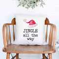 Jingle all the way Christmas Holiday White Canvas Pillow Cover, Farmhouse Christmas Decor