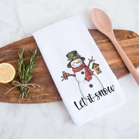 Let is Snow Snowman Decorative Christmas Holiday Kitchen Hand Towel, Farmhouse Christmas Decor