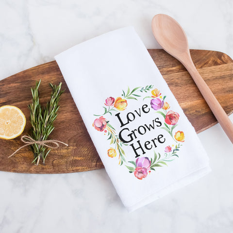 Love grows here floral spring kitchen towel, tea towel, hand towel, decorative towel