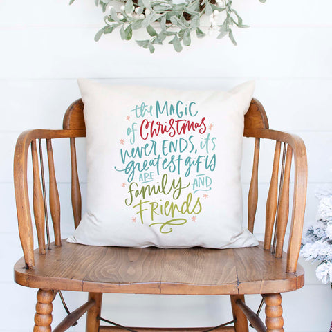 The magic of Christmas white canvas or burlap christmas holiday pillow cover by Heart & Willow Prints heartandwillowprints
