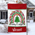 Merry and Bright Christmas Rainbow personalized holiday Garden Flag