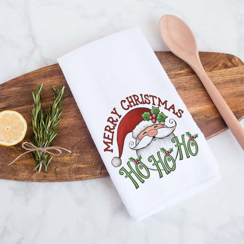 Ho Ho Ho Merry Christmas Santa Claus Decorative Christmas Holiday Kitchen Hand Towel
