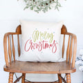 Merry Christmas white canvas or burlap christmas holiday pillow cover by Heart & Willow Prints heartandwillowprints