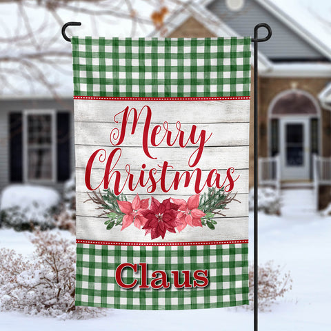 Merry Christmas Poinsettia personalized holiday garden flag