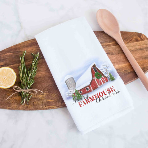 Merry Farmhouse Christmas Decorative Christmas Holiday Kitchen Hand Towel