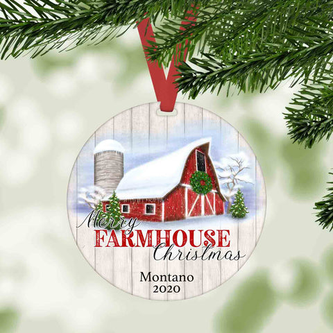 merry farmhouse christmas personalized ornament