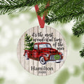 It's the most wonderful time of the year red truck personalized christmas ornament