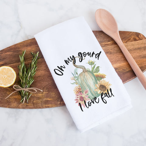 oh my gourd I love fall kitchen tea towel, decorative hand towel, modern farmhouse style home decor, kitchen decor, bathroom decor
