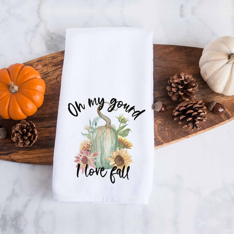 oh my gourd I love fall kitchen tea towel, decorative hand towel, modern farmhouse style home decor, kitchen decor, bathroom decor