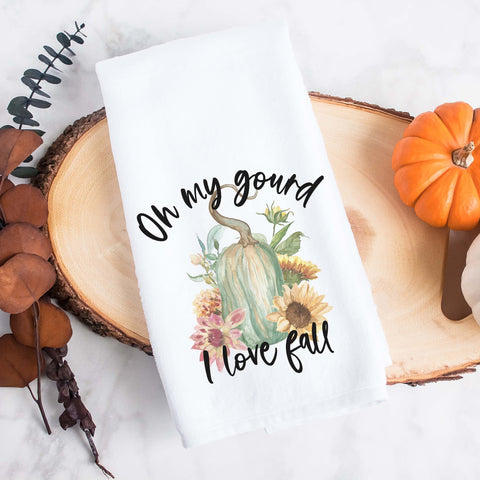 oh my gourd I love fall kitchen tea towel, decorative hand towel, modern farmhouse style home decor, kitchen decor, bathroom decor