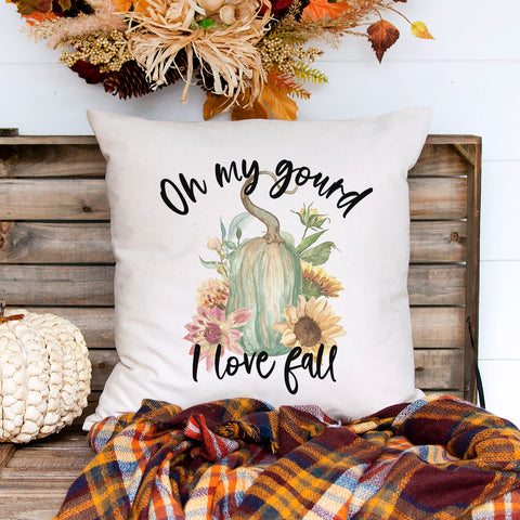 oh my gourd I love fall linen pillow cover, modern farmhouse home decor, boho home decor, cottage core home decor