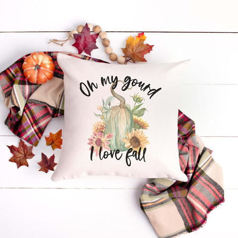 oh my gourd I love fall linen pillow cover, modern farmhouse home decor, boho home decor, cottage core home decor