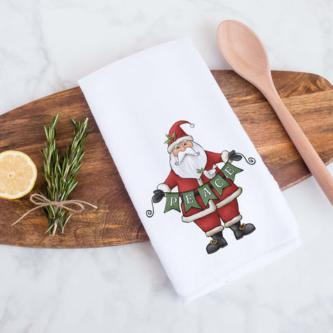 Peace Santa Claus Decorative Christmas Holiday Kitchen Hand Towel, Farmhouse Christmas Decor