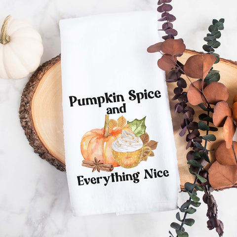 Pumpkin spice and everything nice fall kitchen tea towel, decorative hand towel, modern farmhouse style home decor, kitchen decor, bathroom decor