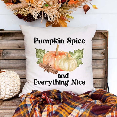 pumpkin spice and everything nice fall linen pillow cover, modern farmhouse home decor, boho home decor, cottage core home decor