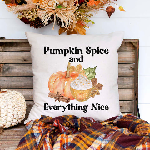 pumpkin spice and everything nice fall linen pillow cover, modern farmhouse home decor, boho home decor, cottage core home decor