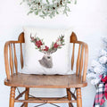 Rustic Deer Reindeer Christmas Holiday White Canvas Pillow Cover, Farmhouse Christmas Decor