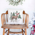 Rustic Deer White Canvas Christmas Pillow Cover