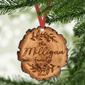 personalized faux burned wood slice christmas ornament
