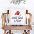 Santa Claus is coming to town Santa Hat Christmas Holiday White Canvas Pillow Cover, Farmhouse Christmas Decor