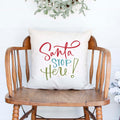 santa stop here white canvas or burlap christmas holiday pillow cover by Heart & Willow Prints heartandwillowprints