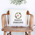 Season's greetings Christmas Holiday White Canvas Pillow Cover, Farmhouse Christmas Decor