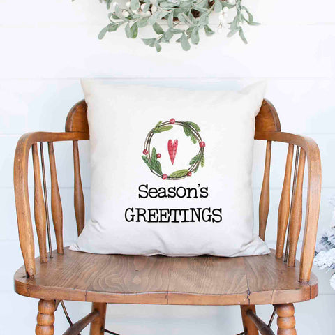 Season's greetings Christmas Holiday White Canvas Pillow Cover, Farmhouse Christmas Decor