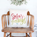 season's greetings white canvas christmas holiday pillow cover by Heart & Willow Prints heartandwillowprints