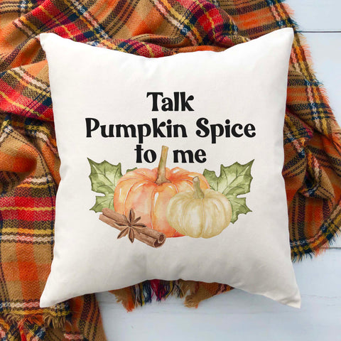 talk pumpkin spice to me fall linen pillow cover, modern farmhouse home decor, boho home decor, cottage core home decor