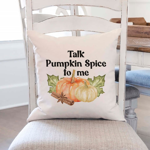 talk pumpkin spice to me fall linen pillow cover, modern farmhouse home decor, boho home decor, cottage core home decor