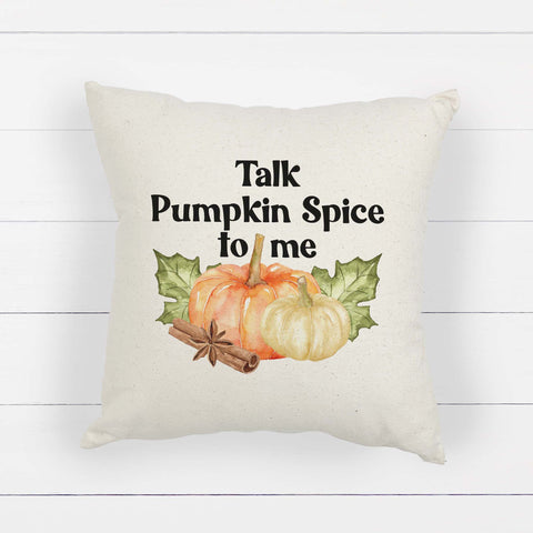 talk pumpkin spice to me fall linen pillow cover, modern farmhouse home decor, boho home decor, cottage core home decor