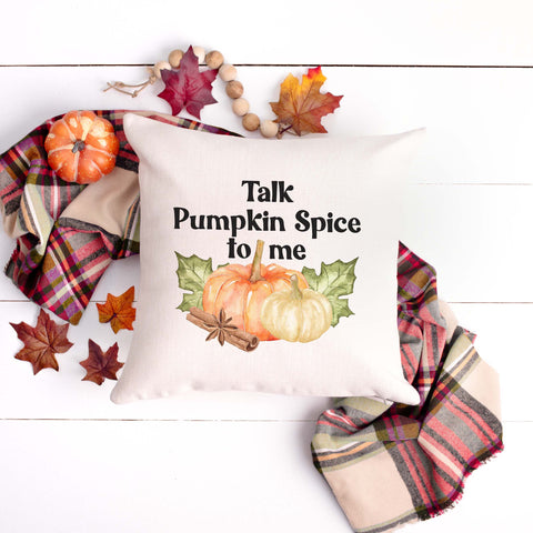 talk pumpkin spice to me fall linen pillow cover, modern farmhouse home decor, boho home decor, cottage core home decor