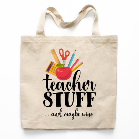 Teacher Stuff and Wine Canvas Tote Bag