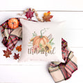 thankful fall floral pumpkin linen pillow cover, modern farmhouse home decor, boho home decor, cottage core home decor