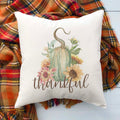 thankful fall floral gourd linen pillow cover, modern farmhouse home decor, boho home decor, cottage core home decor
