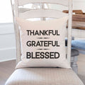 Fall linen pillow cover with text that says thankful grateful blessed.  Modern farmhouse style pillow cover home decor.