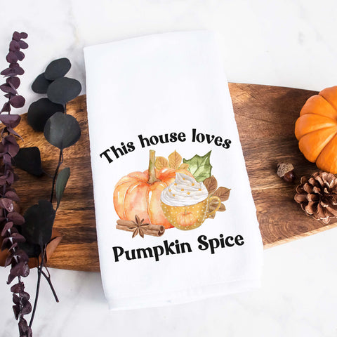 This house loves Pumpkin spice fall kitchen tea towel, decorative hand towel, modern farmhouse style home decor, kitchen decor, bathroom decor
