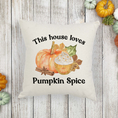 This house loves pumpkin spice fall linen pillow cover, modern farmhouse home decor, boho home decor, cottage core home decor