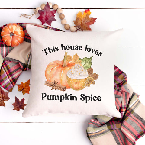 This house loves pumpkin spice fall linen pillow cover, modern farmhouse home decor, boho home decor, cottage core home decor