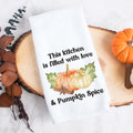 This kitchen is filled with love and pumpkin spice fall kitchen tea towel, decorative hand towel, modern farmhouse style home decor, kitchen decor.