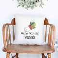 Warm winter wishes mittens Christmas Holiday White Canvas Pillow Cover, Farmhouse Christmas Decor