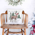 Warm Winter Wishes Rustic Deer White Canvas Christmas Pillow Cover