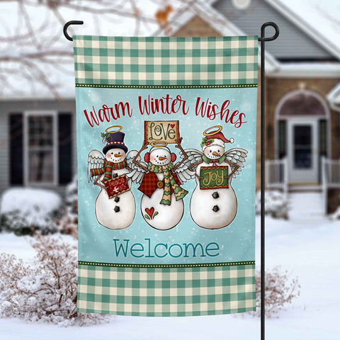 Warm Winter Wishes Snowman personalized Holiday Garden Flag