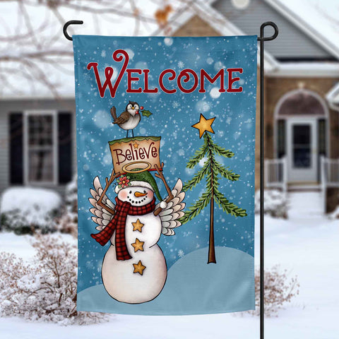 Welcome Winter Snowman personalized holiday Garden Flag