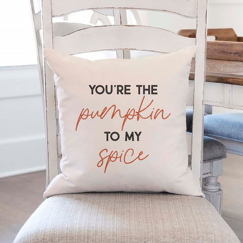 Fall linen pillow cover with text that says you're the pumpkin to my spice.  Modern farmhouse style pillow cover home decor.